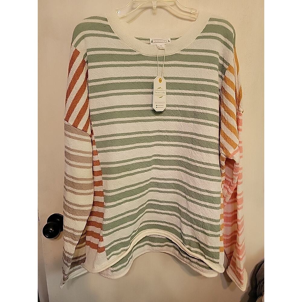 Womans 3X Loveriche Sage MIX Pullover sweater NEW Multi Stripe